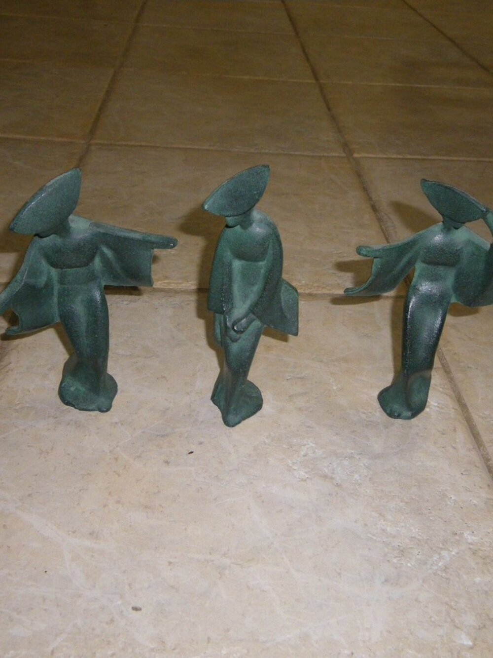 3 Vintage Metal Sculptures Minimalists Female Figures Japanese Style Robes